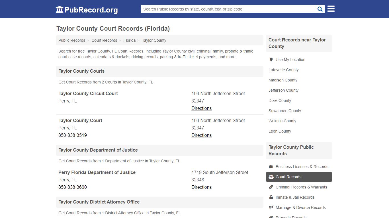 Free Taylor County Court Records (Florida Court Records) - PubRecord.org