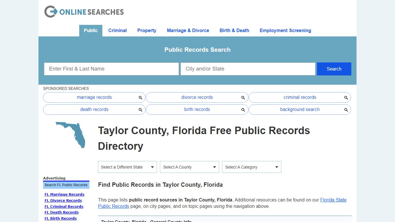 Taylor County, Florida Public Records Directory